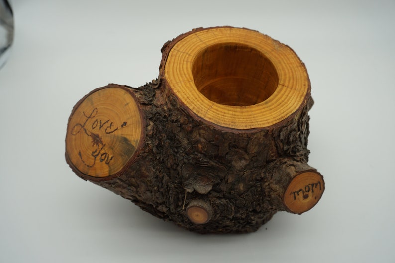 Wedding Bridal Bouquet Flower Holder Vase Rustic Log Mom Rustic