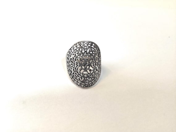 Openwork Scroll Circle Shield Ring Silver Plated … - image 1