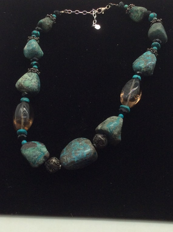 Turquoise Sterling Silver Chunky Beaded Necklace S