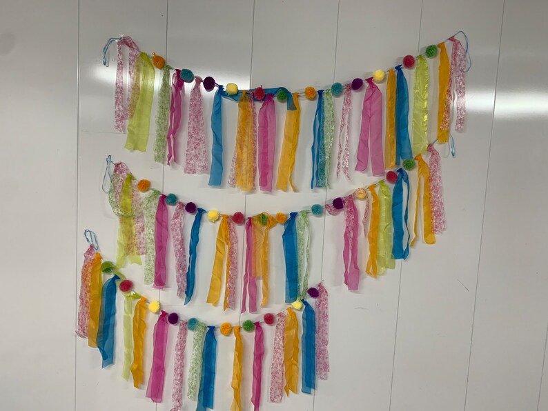 Set of 3 Banner Garland Colorful Rainbow Tassel Pom Pom & Etsy