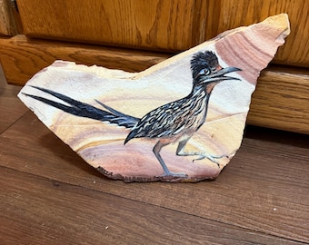 Wonderstone Slab  Road Runner Handpainted Artist Maria Volborth 10” x 6”