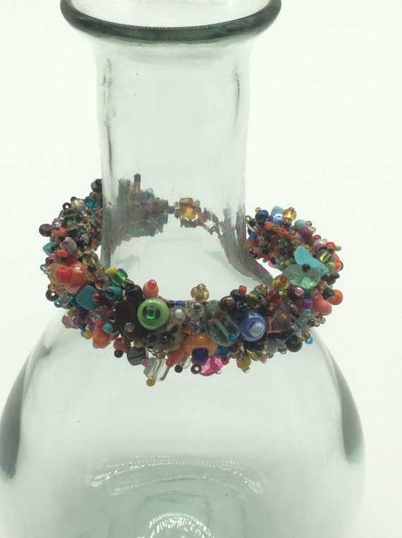 Chunky Art Glass Beads Multicolor Statement Bracel