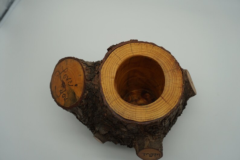 Wedding Bridal Bouquet Flower Holder Vase Rustic Log Mom Rustic
