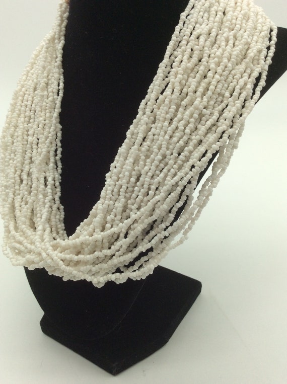 Multi-Strand White Bead crochet Necklace 1929 One… - image 3