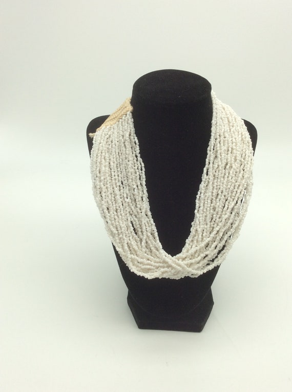 Multi-Strand White Bead crochet Necklace 1929 One… - image 1