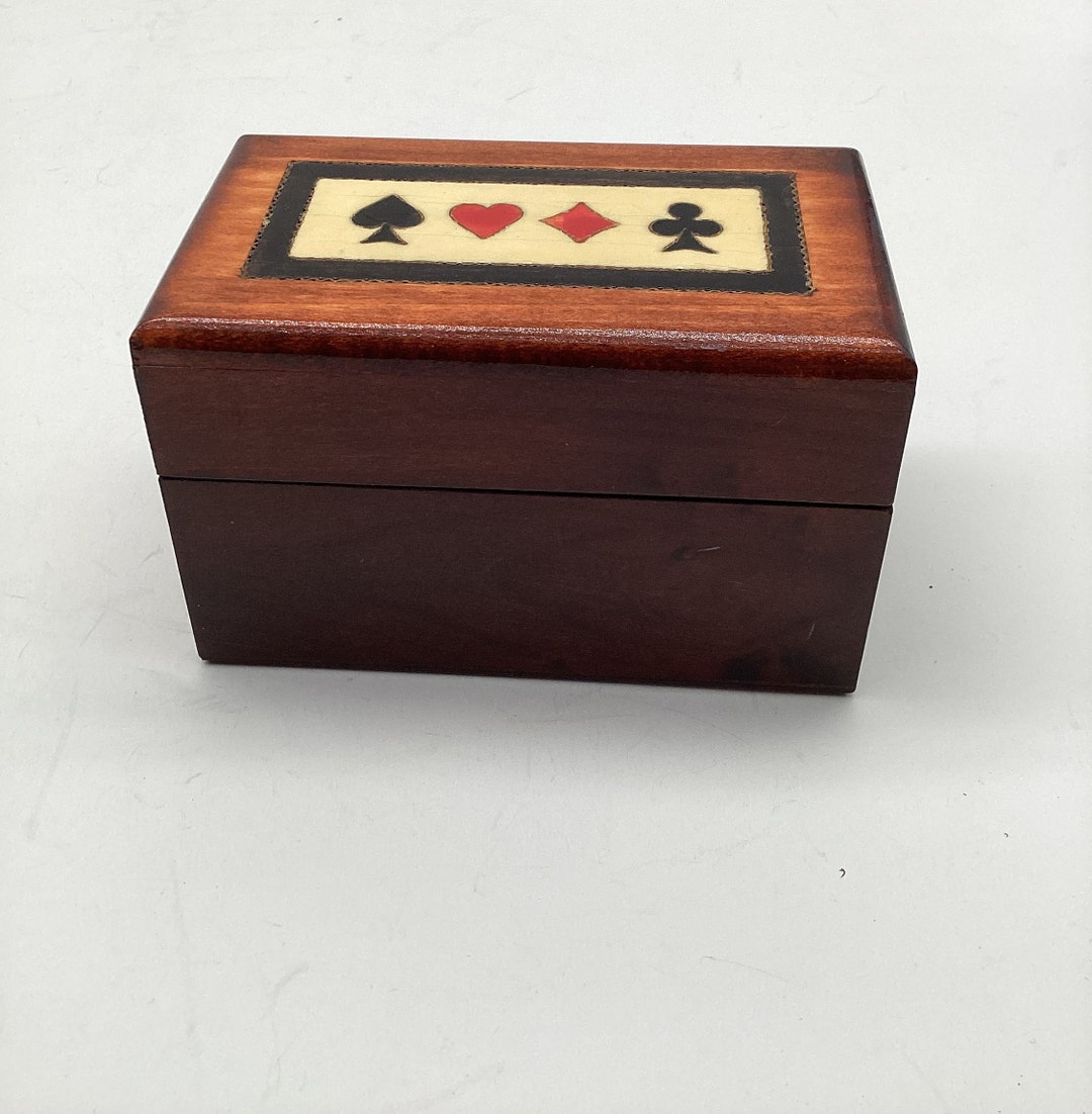 Vintage Wood Playing Card Holder 2 Decks Box Etsy