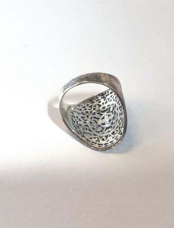 Openwork Scroll Circle Shield Ring Silver Plated … - image 6