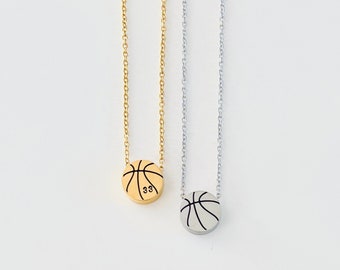 Personalized basketball number necklace Silver gold small steel metal basketball necklace Basketball number jewelry Basketball mom necklace