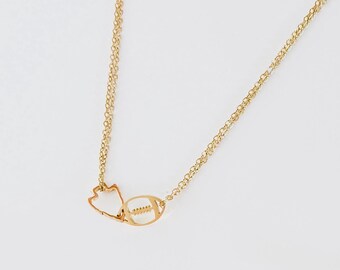 Kansas City Interlocking Football and Arrowhead Necklace. KC Gold or Silver Chief Jewelry.
