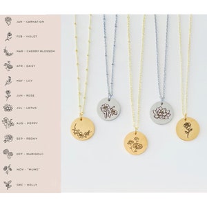 Birth flower necklace Birthflower personalized jewelry for mom Silver or Gold Birth month flower necklace Mom flower Mother’s day gift