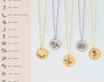 Birth flower necklace Birthflower personalized jewelry for mom Silver or Gold Birth month flower necklace Mom flower Mother’s day gift
