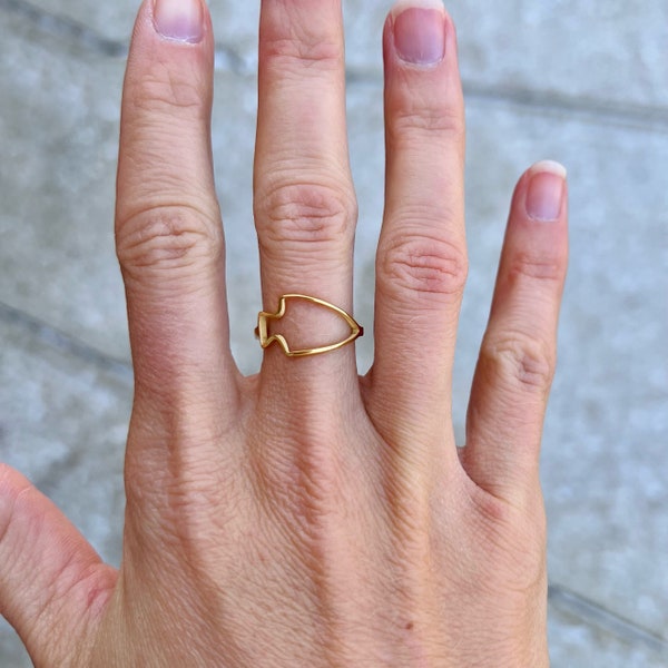 Anillo inspirado en Kansas City, anillo con punta de flecha KC, anillo con punta de flecha abierta de oro, joyería de Kansas City, collar Silver Chief
