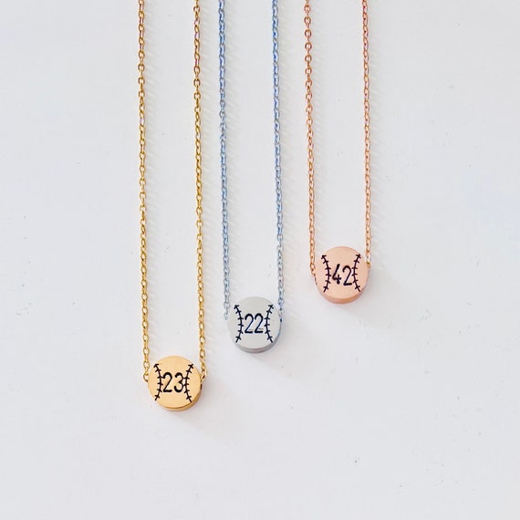 Personalized Baseball Number Necklace Silver Gold Small Steel