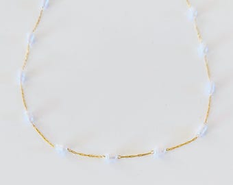 Pearl Satellite Necklace: Stainless Steel Multiple Pearl Chain, Dainty Pearl Jewelry