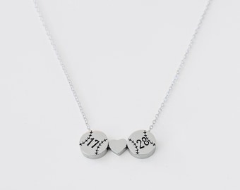 Personalized baseball number necklace. Two Sports or Two kids jewelry. Softball basketball soccer volleyball mom necklace