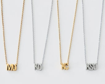 Small Kansas or Missouri necklace University minimalist jewelry Womens dainty letter necklace Tiger Wildcat Jayhawk royal