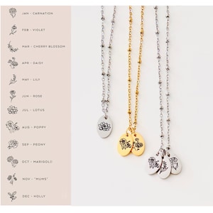 Birth flower necklace Birthflower personalized jewelry Silver or Gold Birth month flower necklace Mom flower necklace Mother’s Day gift