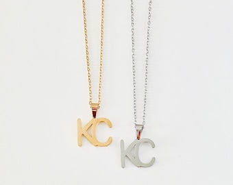 Small Kansas City KC necklace Chief silver jewelry Womens dainty KC letter necklace Sporting Royal