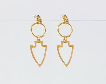 Kansas City Open Arrowhead Earrings. Gold and Silver KC football Arrowhead Stud Dangle Earrings. Chief jewelry.