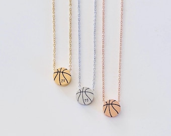 Personalized basketball number necklace Silver gold small steel metal basketball necklace Basketball number jewelry Basketball mom necklace