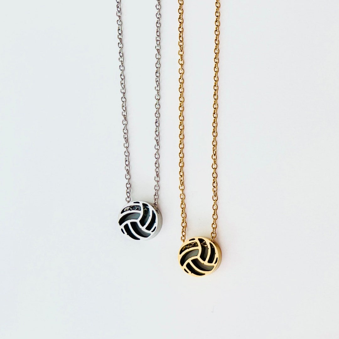 Volleyball Necklace Silver or Gold Small Steel Metal Volleyball