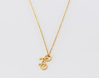 Bicycle cycling necklace. Silver or Gold bike cyclist charm jewelry. Stainless steel.