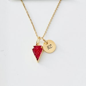 Kansas City inspired black druzy arrowhead Chief necklace with KC charm Red, white, KC football druzy arrowhead Chief women’s jewelry