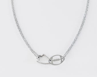 Kansas City Interlocking Football and Arrowhead Necklace. KC Gold or Silver Chief Jewelry.