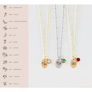 Birth flower birthstone necklace Birthflower personalized jewelry Mom birthstone and flower necklace Birth month flower jewelry Gift for mom