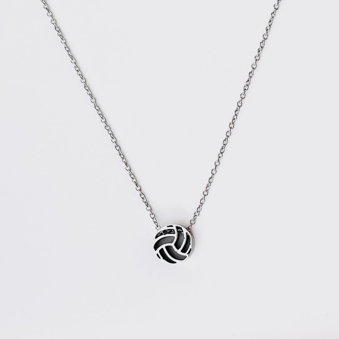 Volleyball Necklace Silver or Gold Small Steel Metal Volleyball