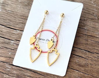 KC Double Arrowhead Tassel Stud Earrings: Kansas City Football Steel Chief Dangle Jewelry Silver Gold