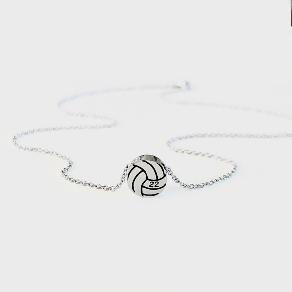 Personalized volleyball number necklace Silver gold small steel metal volleyball necklace Custom volley ball jewelry Volleyball mom necklace