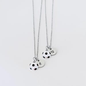 Personalized soccer number necklace Silver mini soccer enamel charm necklace Custom soccer player jewelry Soccer mom necklace
