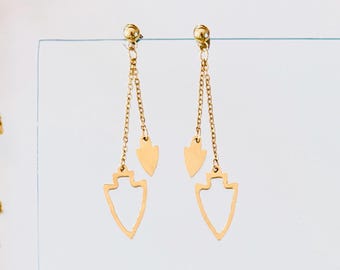 KC Double Arrowhead Tassel Stud Earrings: Kansas City Football Steel Chief Dangle Jewelry Silver Gold