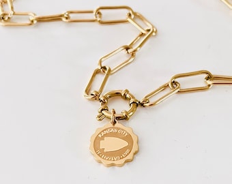 Kansas City Inspired coin necklace KC football chunky chain chief necklace Gold super charm necklace Kansas City jewelry Silver Chief