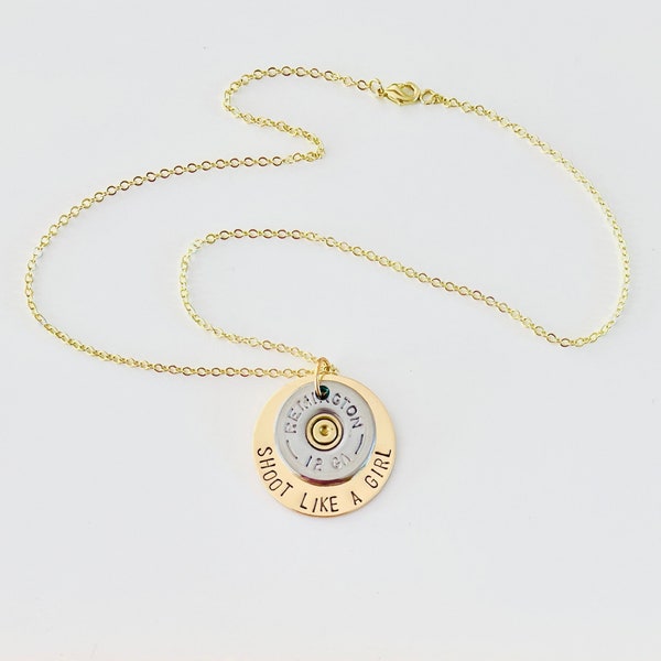 Shotgun shell necklace Personalized shotgun shell jewelry Shoot like a girl Winchester Remington Fiocchi Trap shooting clay 12 or 20 gauge