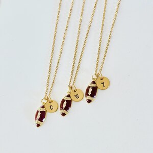 Personalized football number necklace Gold mini rhinestone enamel football necklace Custom football jewelry Football mom necklace image 2