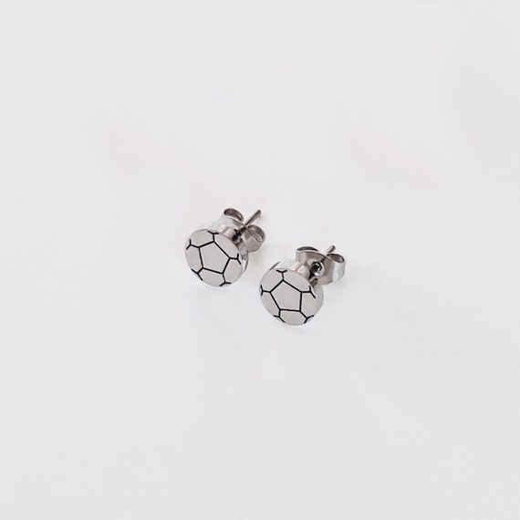 Soccer Stud Earrings Silver Soccer Ball Earrings Small Etsy