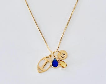 Los Angeles Inspired necklace LA football necklace Blue and Yellow mini football ram charm jewelry Silver or Gold