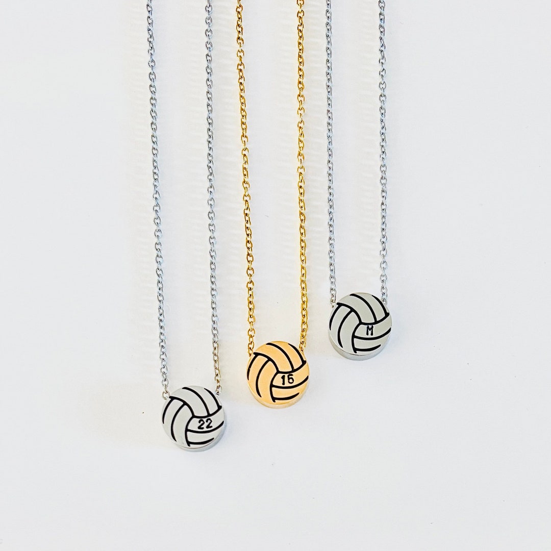 Personalized Volleyball Number Necklace Silver Gold Small Steel Metal