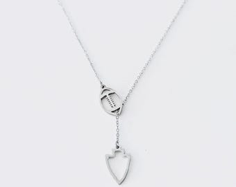 Kansas City Football and Arrowhead Lariat KC Necklace. Chief jewelry. Y necklace.