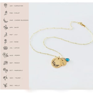 Birth flower initial necklace Birthflower birthstone Personalized jewelry for mom Silver or Gold Mother’s Day gift necklace Birth month