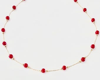 Kansas City Inspired Red and Gold satellite chain necklace. KC football jewelry. Layering Chief necklace.