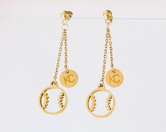 KC dangle stud earrings Kansas City Baseball silver or gold Royal Stainless steel earring