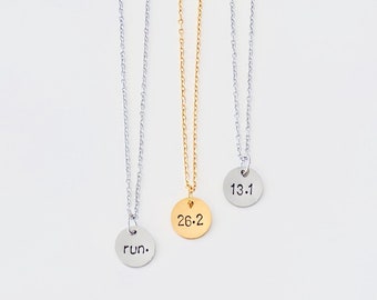 Run necklace Track or Cross Country Runners jewelry 26.2 pendant 13.1 necklace Stainless steel silver or gold half marathon 10k 5k