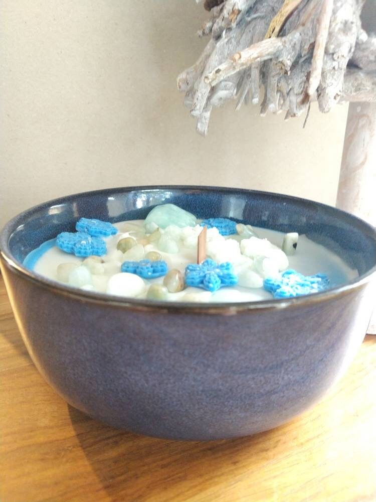 Bougie Glacée, Bougie Bleue, Aigue Marine, Flocons de Neige.
