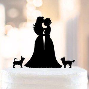 Lesbian and Dog Cake Topper,Mrs and Mrs with two dogs,Lesbian +Dog Silhouette Cake Topper,Lesbian Weddings,Lesbian Couple Cake Topper (1039)