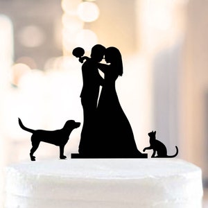 Wedding cake topper with cat and dog,cake topper + cat and dog,cat cake topper,silhouette cake topper for wedding,dog cake topper (1041)