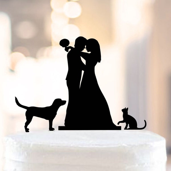 Wedding cake topper with cat and dog,cake topper + cat and dog,cat cake topper,silhouette cake topper for wedding,dog cake topper (1041)