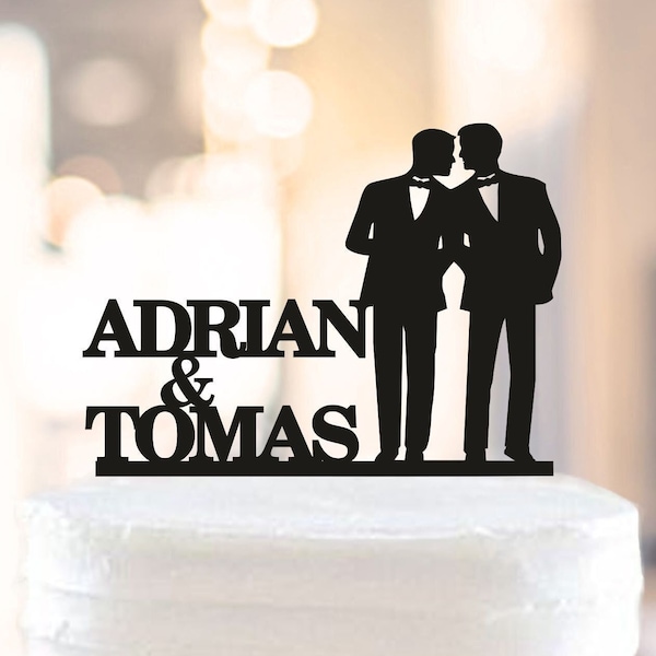 Gay Cake Topper, Hochzeitstorte Topper, Gay Tortendeko, Name Gay Tortendeko, Mr und Mr Cake Topper, zwei Bräutigame Topper, Gay Paar Silhouetten (1029)